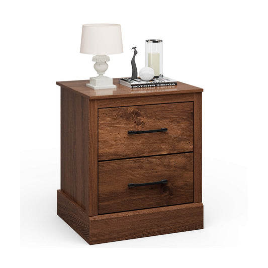 Compact Wood Floor Nightstand With Storage Drawers, Rustic Brown