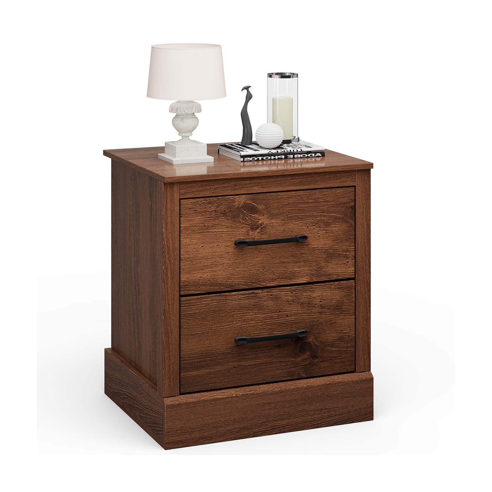 Wood Compact Floor Nightstand with Storage Drawers, Rustic Brown Nightstands Rustic Brown at Gallery Canada
