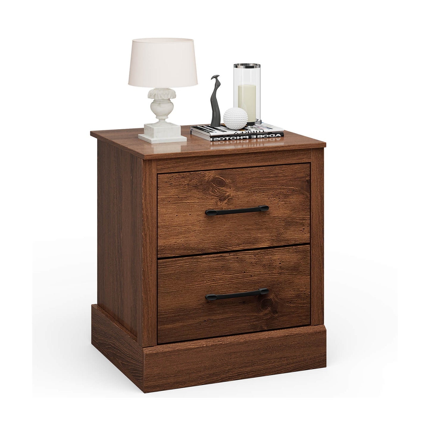 Wood Compact Floor Nightstand with Storage Drawers, Rustic Brown Nightstands Rustic Brown at Gallery Canada