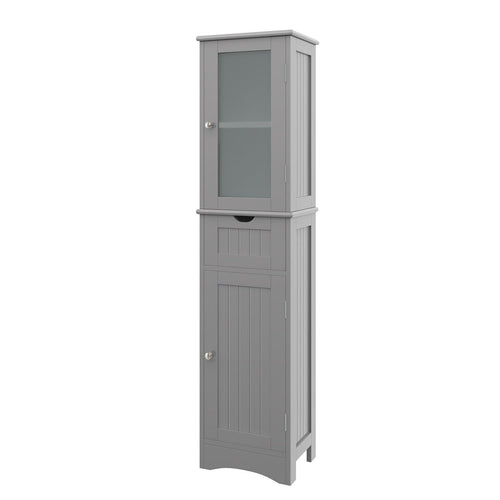 Tall Floor Storage Cabinet with 2 Doors and 1 Drawer for Bathroom, Gray