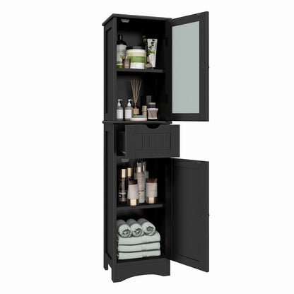 Tall Floor Storage Cabinet with 2 Doors and 1 Drawer for Bathroom, Black - Gallery Canada