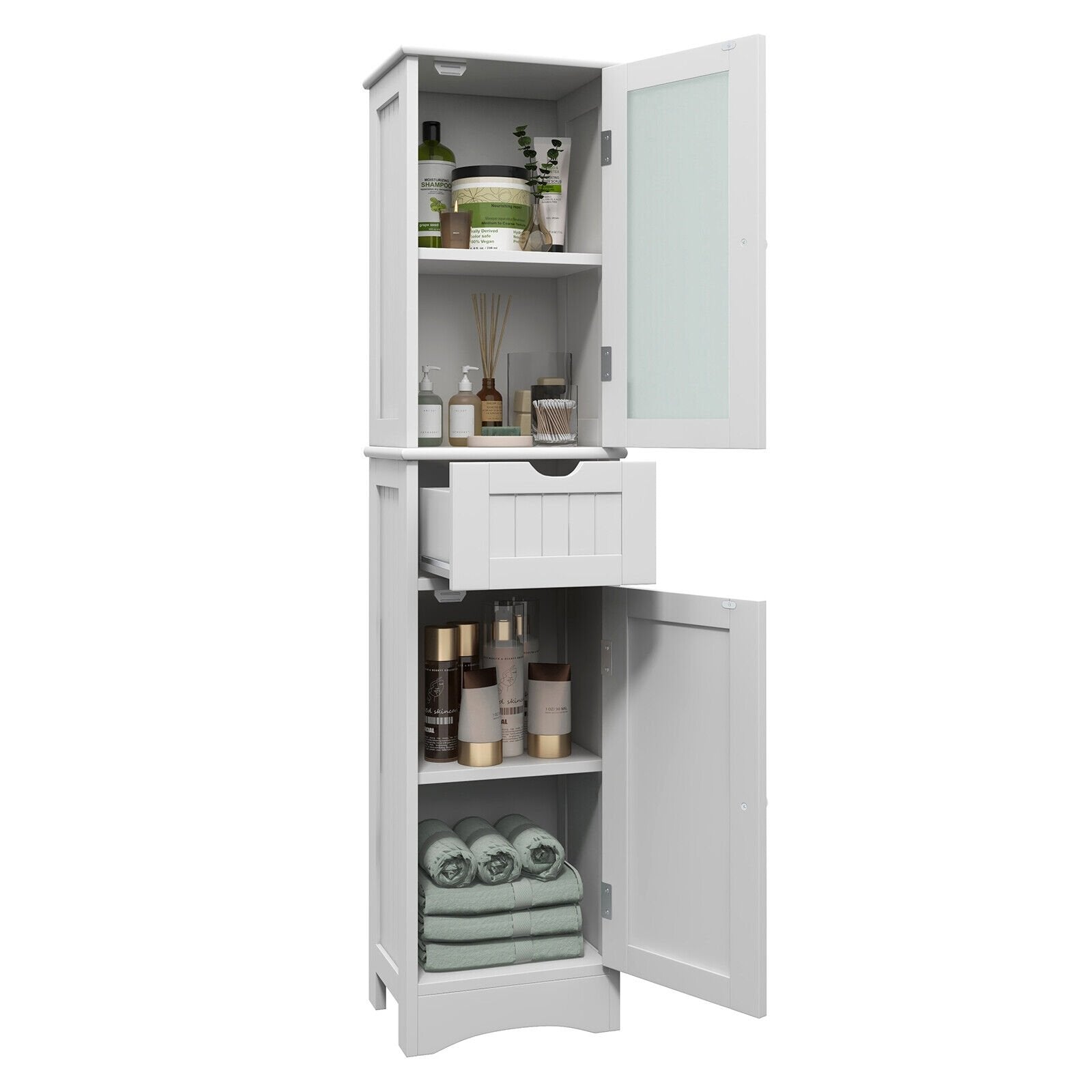 Tall Floor Storage Cabinet with 2 Doors and 1 Drawer for Bathroom, White - Gallery Canada