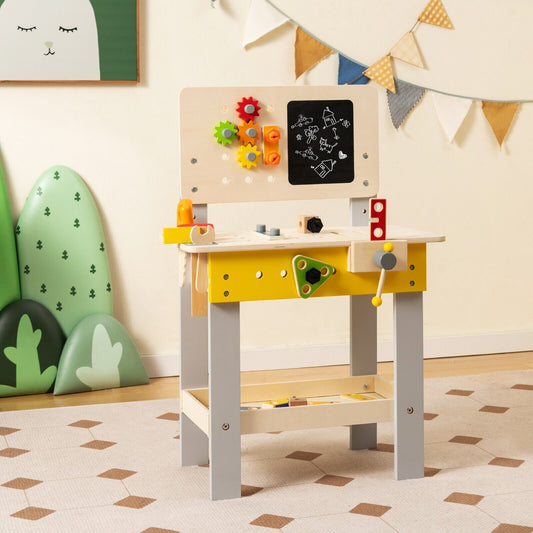Wooden Pretend Play Workbench Set with Blackboard for Toddlers Ages 3+, Multicolor - Gallery Canada
