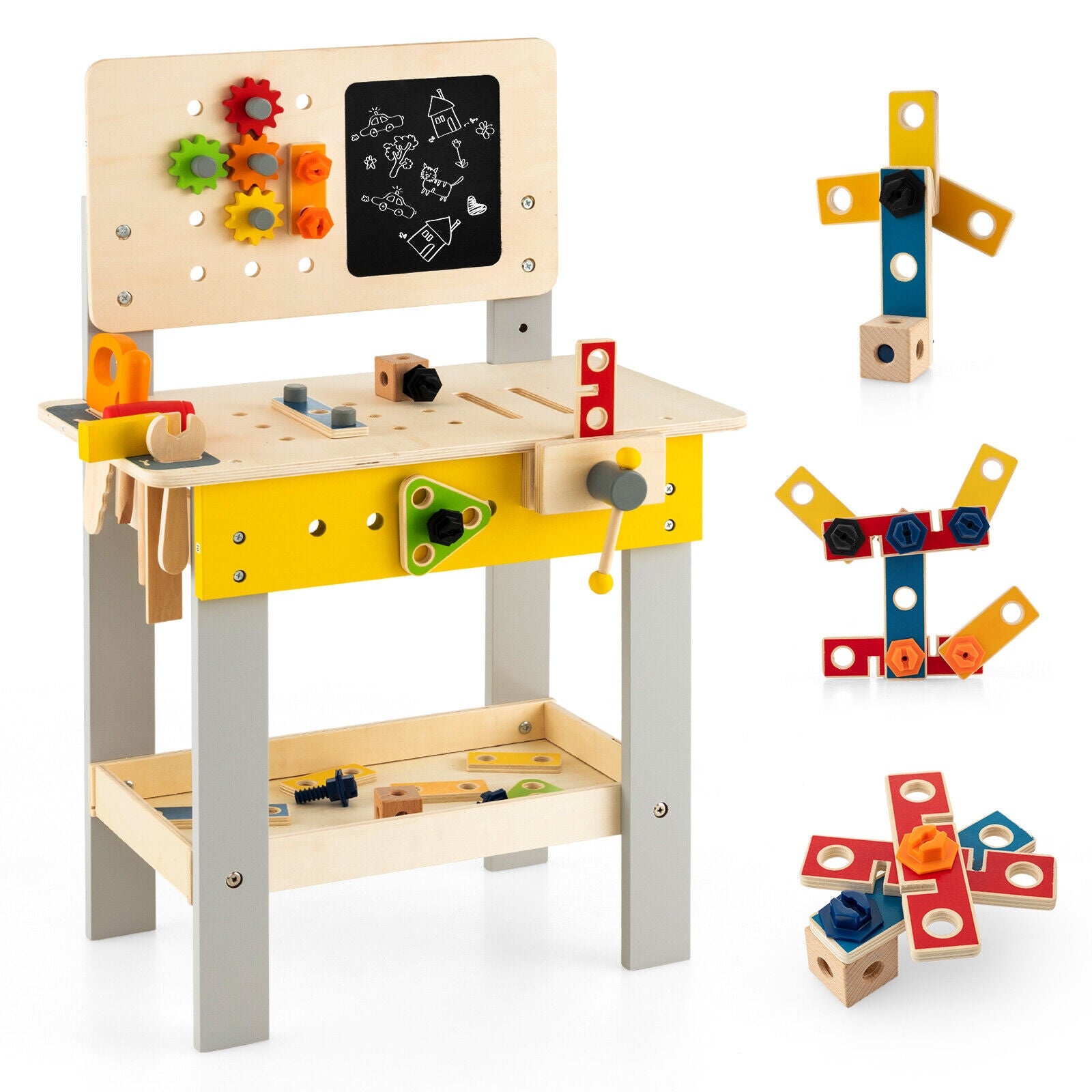 Wooden Pretend Play Workbench Set with Blackboard for Toddlers Ages 3+, Multicolor Pretend Toys Multicolor at Gallery Canada