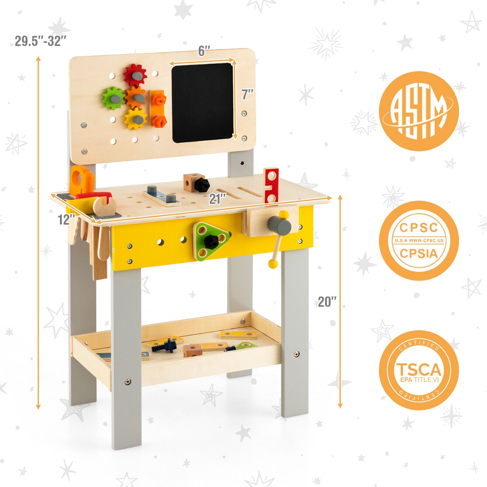 Wooden Pretend Play Workbench Set with Blackboard for Toddlers Ages 3+, Multicolor Pretend Toys at Gallery Canada