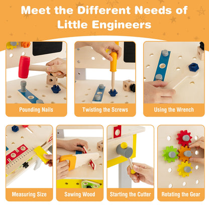 Wooden Pretend Play Workbench Set with Blackboard for Toddlers Ages 3+, Multicolor Pretend Toys at Gallery Canada