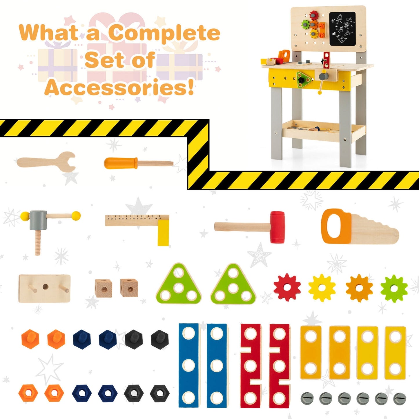 Wooden Pretend Play Workbench Set with Blackboard for Toddlers Ages 3+, Multicolor Pretend Toys at Gallery Canada