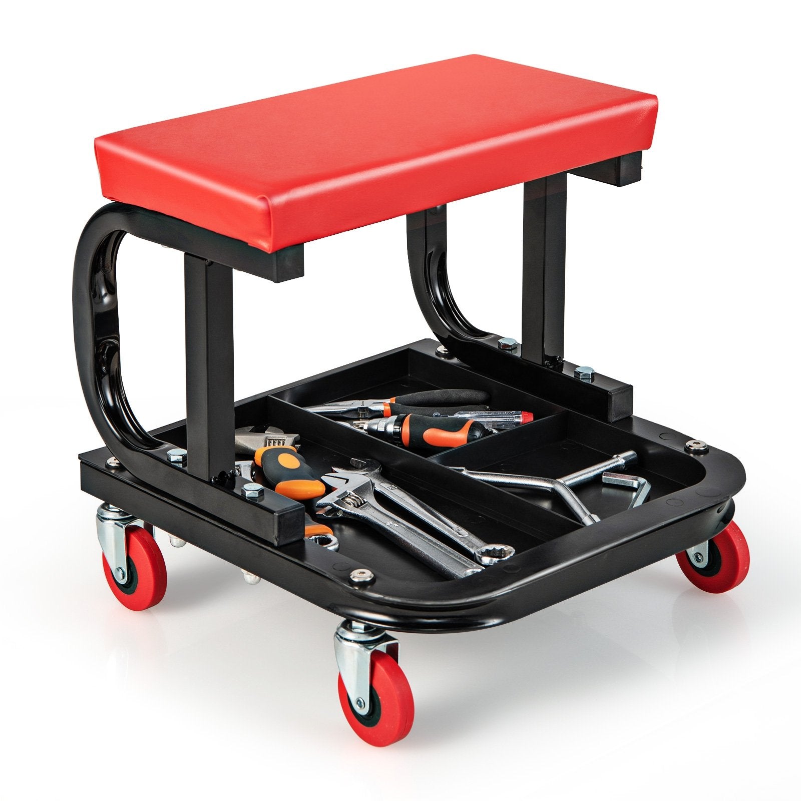 Rolling Creeper with Classified Tool Tray and Cushioned Seat, Black & Red - Gallery Canada