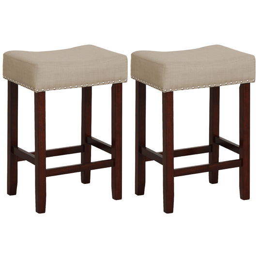 Set of 2 24 Inch Bar Stool with Curved Seat Cushions, Beige Bar Stools Beige at Gallery Canada