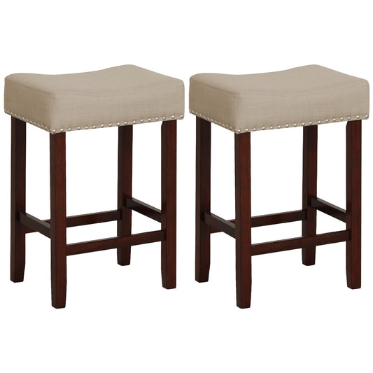 Set Of 2 24 Inch Bar Stool, Curved Seat Cushions, Beige Bar Stools Beige at Gallery Canada