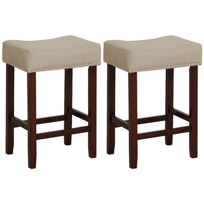 Set of 2 24 Inch Bar Stool with Curved Seat Cushions, Beige Bar Stools at Gallery Canada