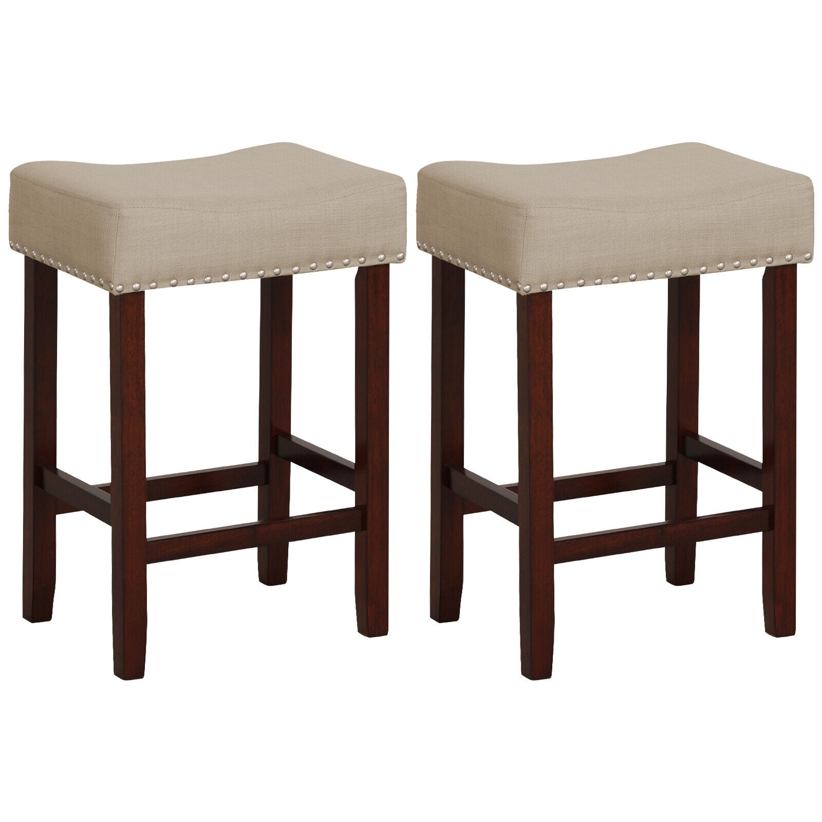 Set Of 2 24 Inch Bar Stool, Curved Seat Cushions, Beige Bar Stools Beige at Gallery Canada