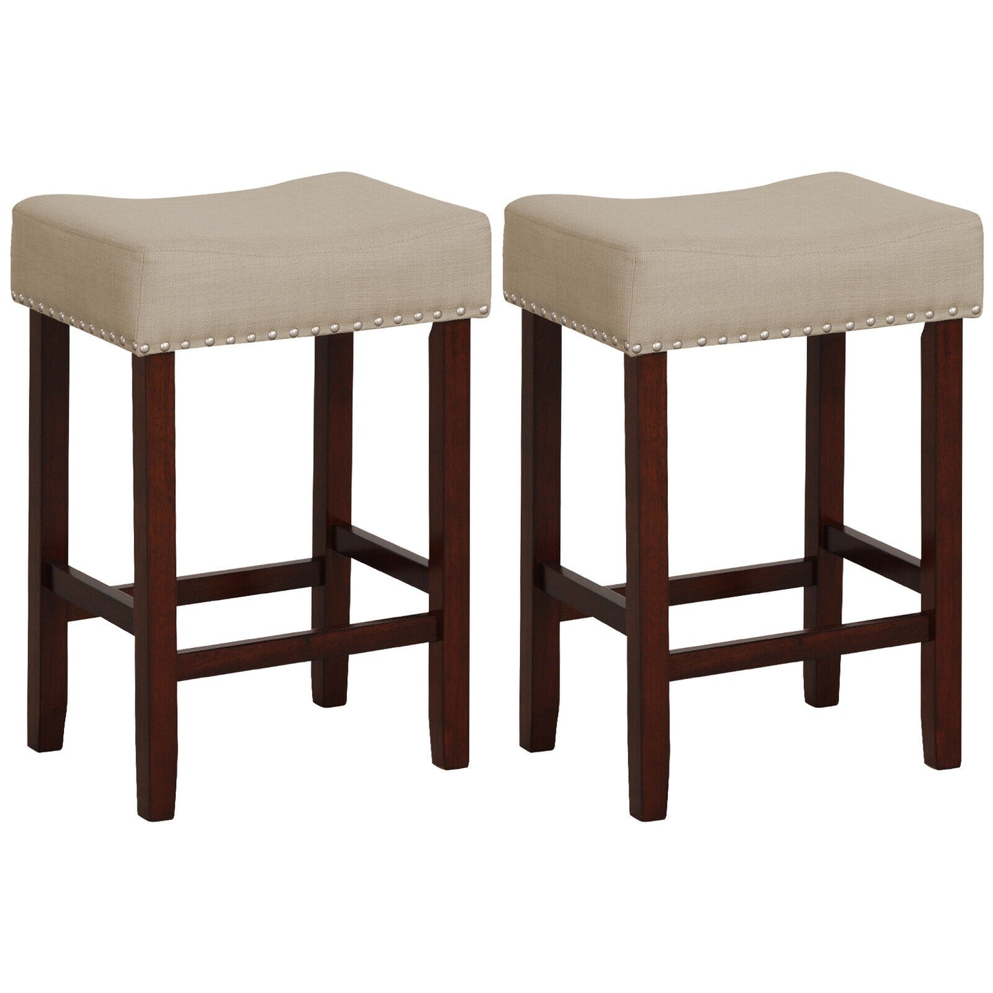 Set Of 2 24 Inch Bar Stool, Curved Seat Cushions, Beige Bar Stools Beige at Gallery Canada