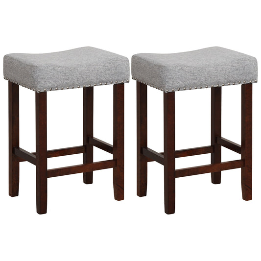 Set of 2 25 Inch Bar Stool with Curved Seat Cushions, Gray Bar Stools Gray at Gallery Canada