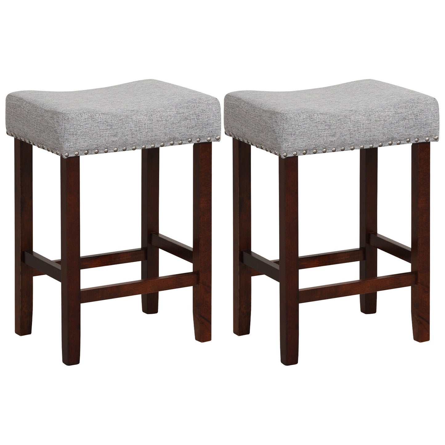 Set of 2 25 Inch Bar Stool with Curved Seat Cushions, Gray Bar Stools at Gallery Canada