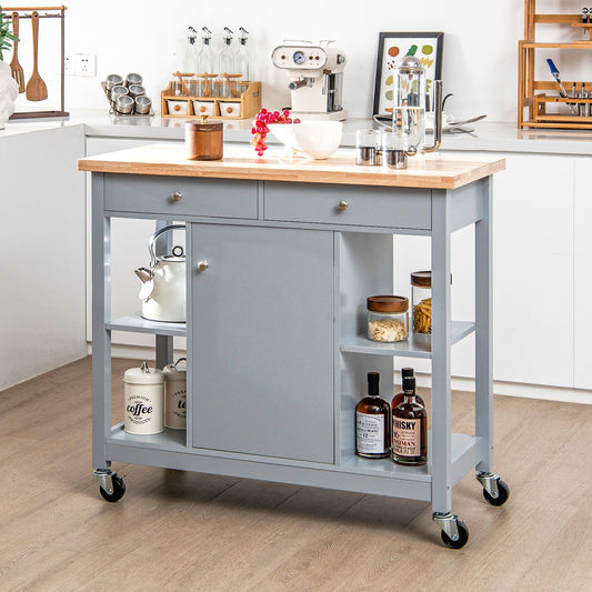 Mobile Kitchen Island Cart with 4 Open Shelves and 2 Drawers, Gray - Gallery Canada
