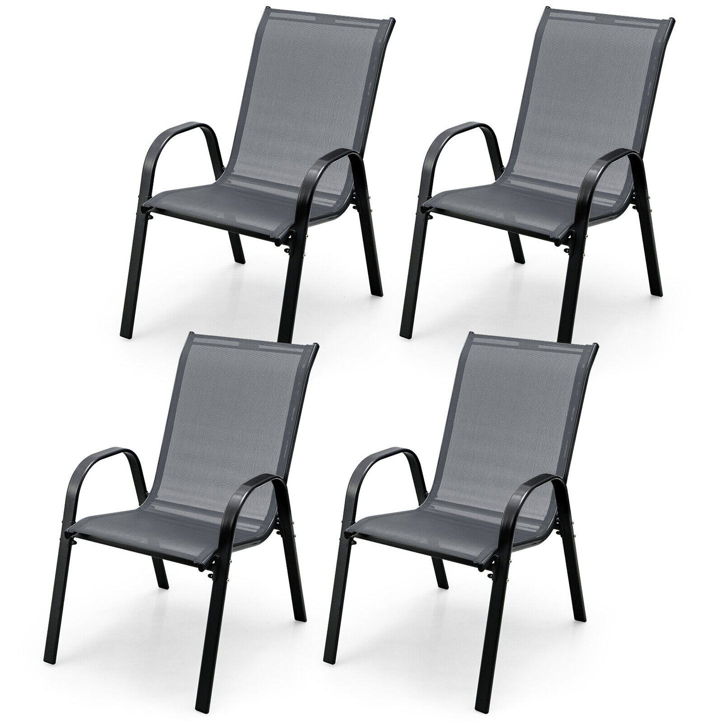 4 Pieces Stackable Patio Dining Chairs Set with Armrest, Gray Patio Dining Chairs at Gallery Canada