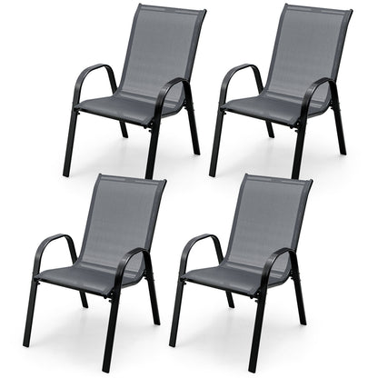 4 Pieces Stackable Patio Dining Chairs Set with Armrest, Gray Patio Dining Chairs at Gallery Canada