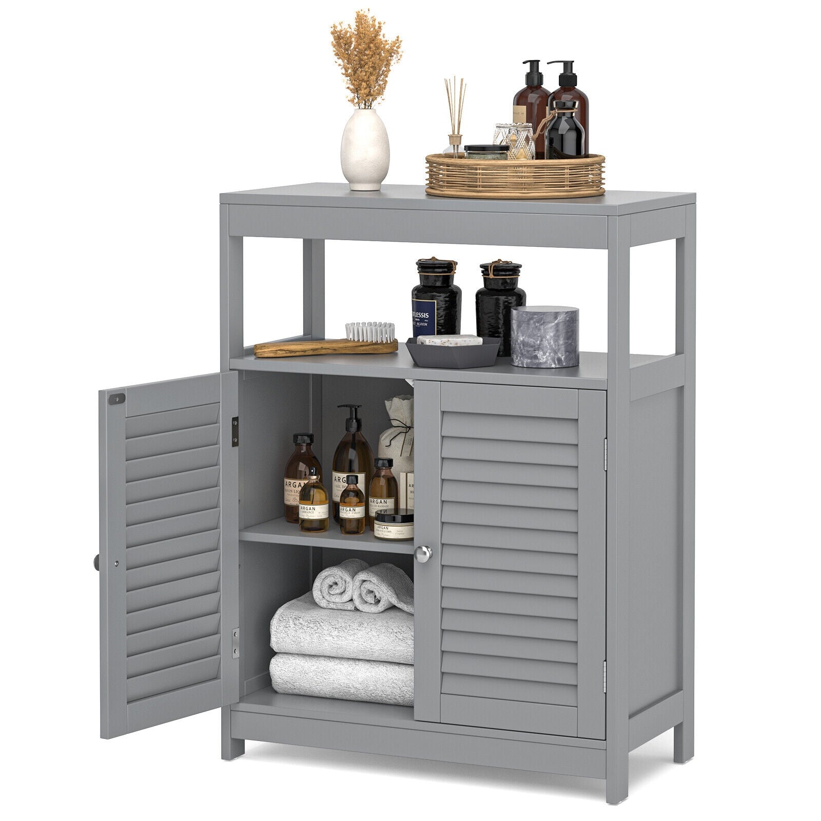 Freestanding Bathroom Floor Cabinet, Double Shutter Doors, Gray Floor Cabinets at Gallery Canada