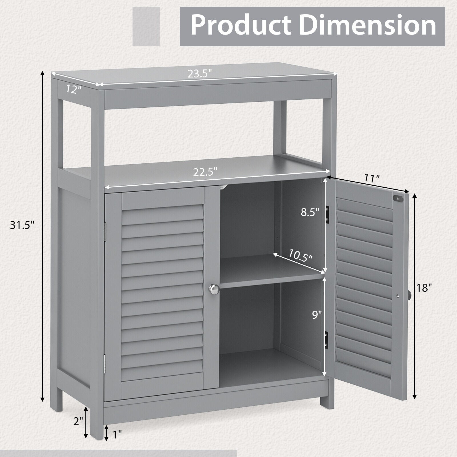 Freestanding Bathroom Floor Cabinet, Double Shutter Doors, Gray Floor Cabinets at Gallery Canada
