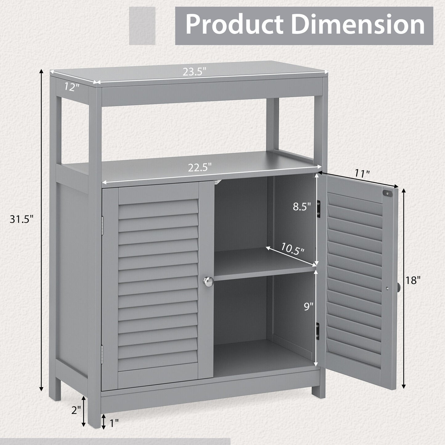 Freestanding Bathroom Floor Cabinet, Double Shutter Doors, Gray Floor Cabinets at Gallery Canada