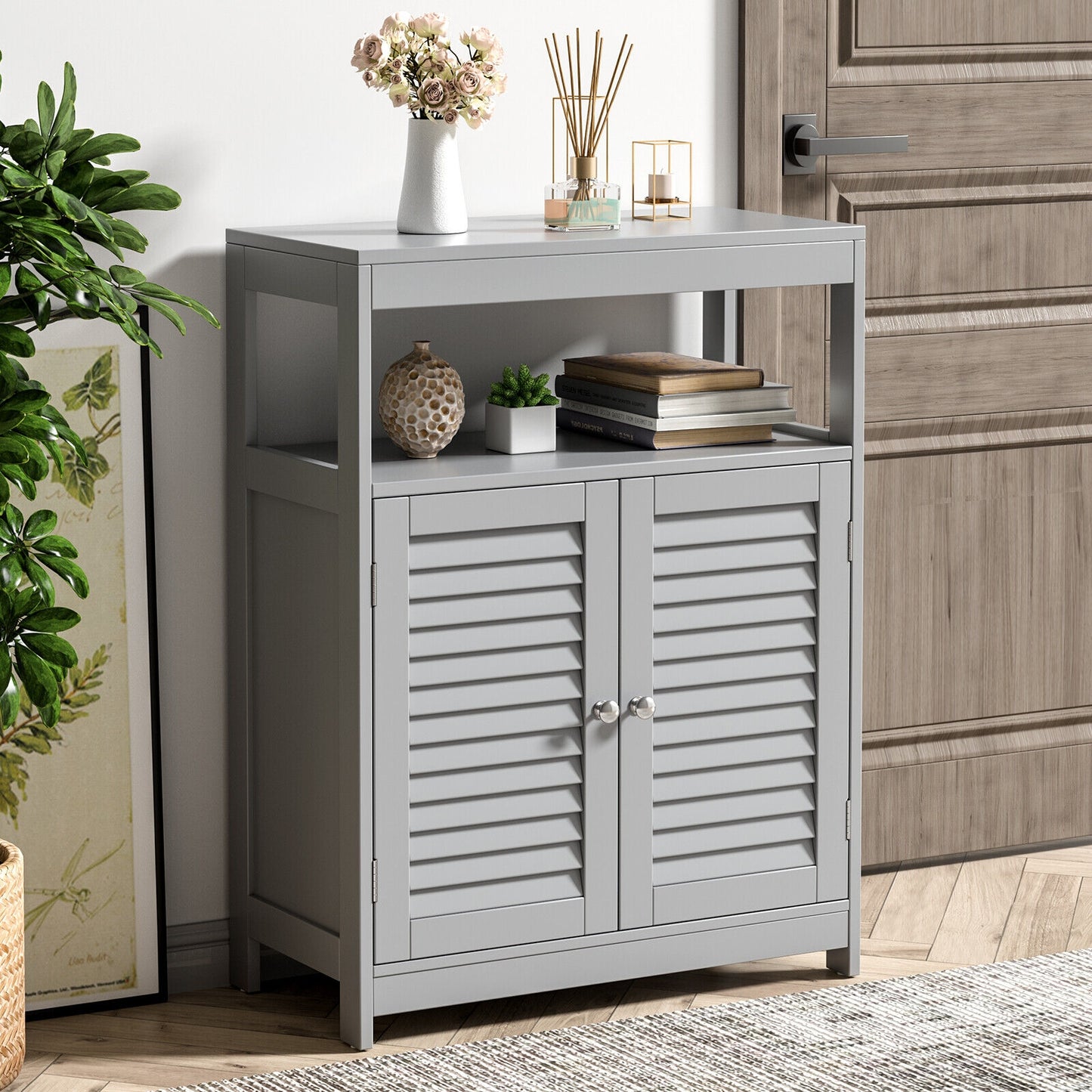 Freestanding Bathroom Floor Cabinet, Double Shutter Doors, Gray Floor Cabinets at Gallery Canada