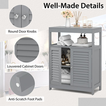 Freestanding Bathroom Floor Cabinet, Double Shutter Doors, Gray Floor Cabinets at Gallery Canada