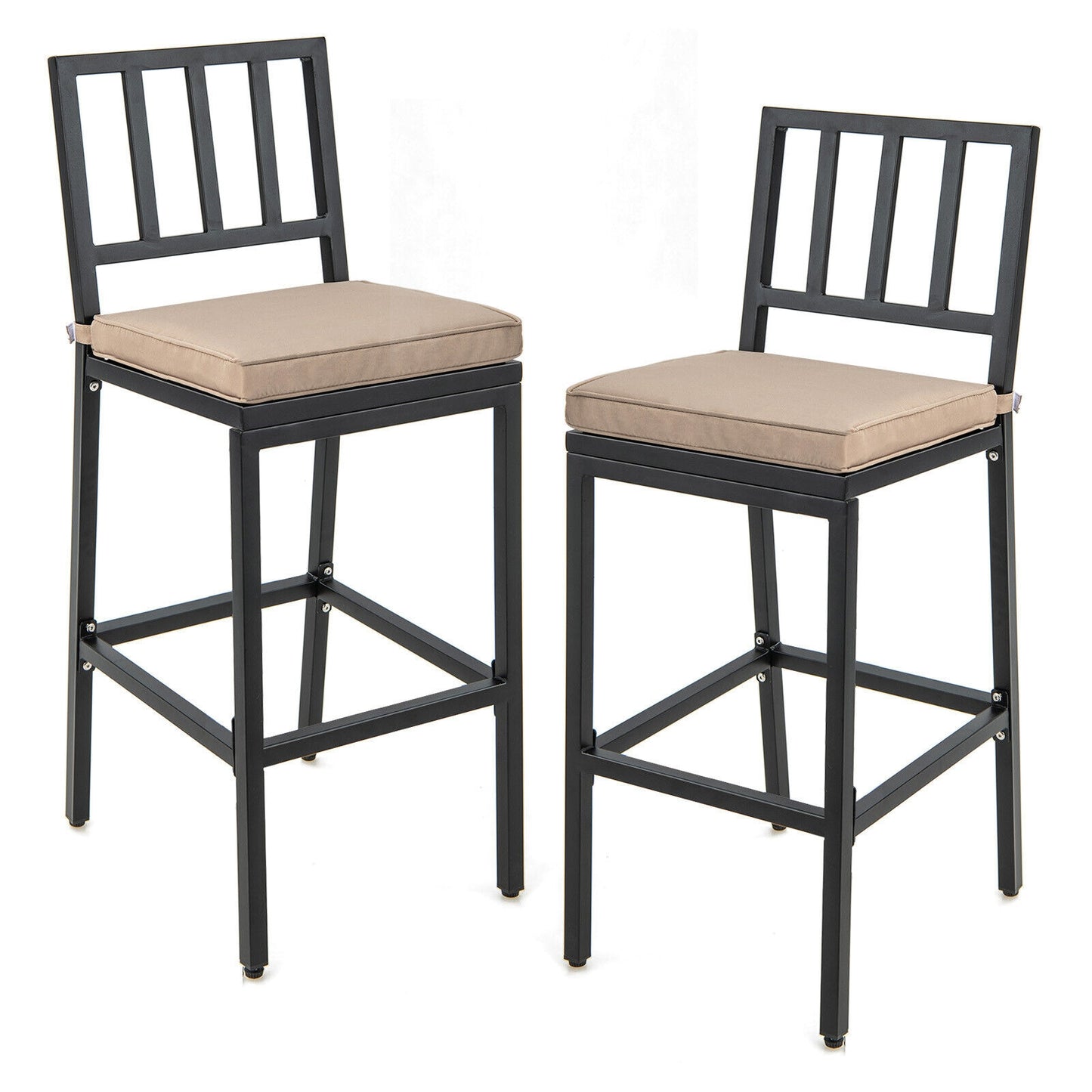 Set of 2 Patio Bar Chairs with Detachable Cushion and Footrest-Vertical Stripes, Black Bar Stools Vertical Stripes at Gallery Canada