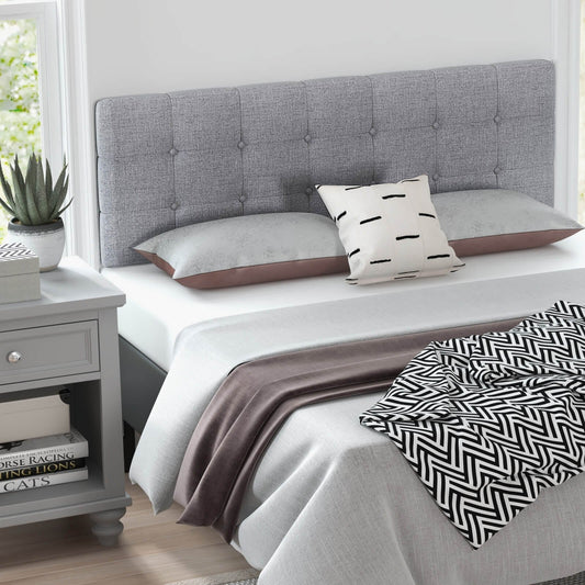 Linen Upholstered Headboard with Solid Rubber Wood Legs, Gray - Gallery Canada