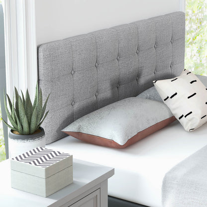 Linen Upholstered Headboard with Solid Rubber Wood Legs, Gray Headboards at Gallery Canada