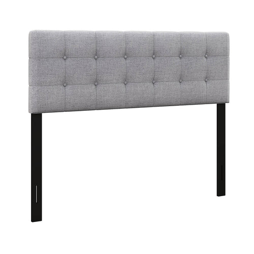 Linen Upholstered Headboard, Solid Rubber Wood Legs, Gray