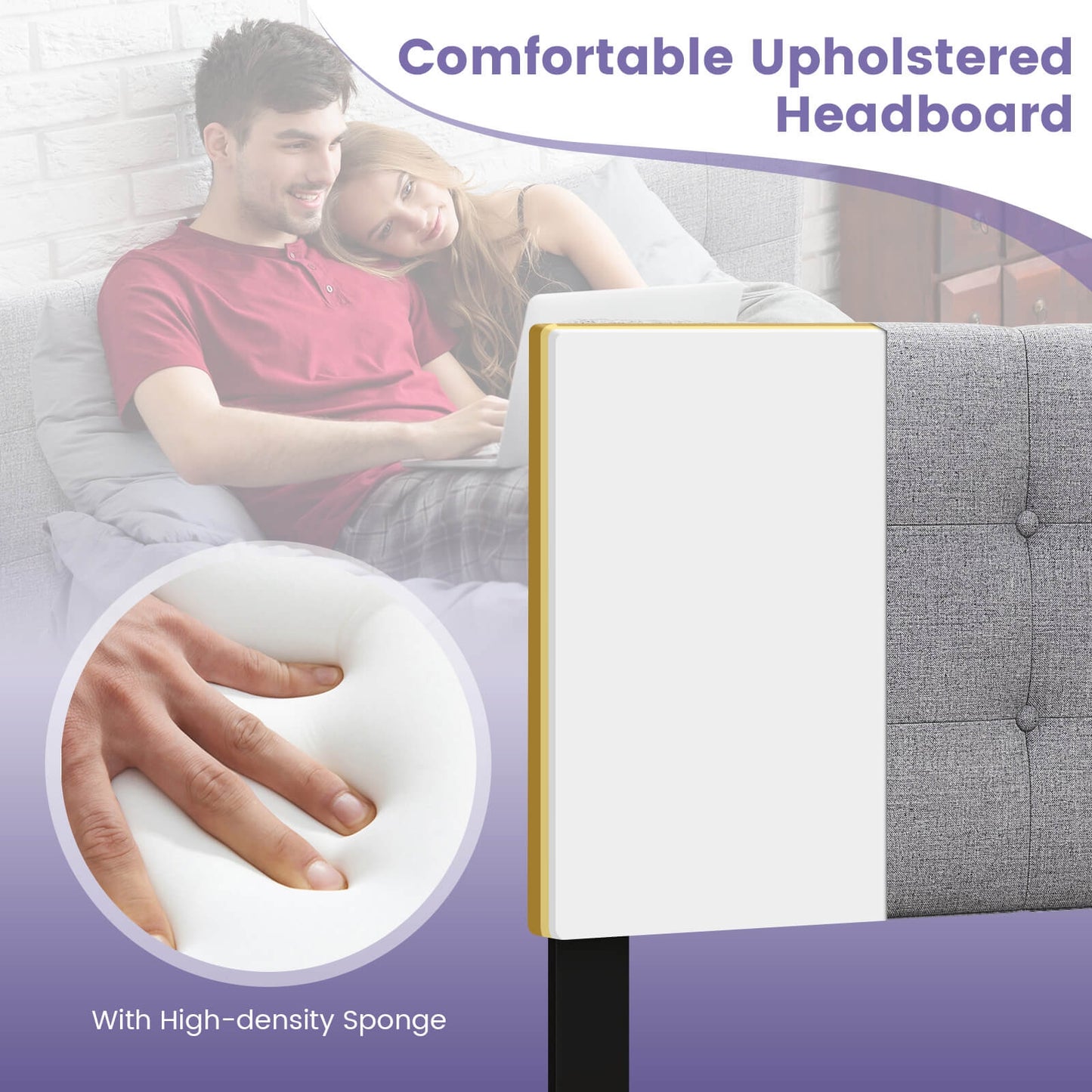 Linen Upholstered Headboard with Solid Rubber Wood Legs, Gray Headboards at Gallery Canada