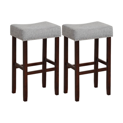 29 Inch Upholstered Bar Stool Set, Solid Rubber Wood Legs, Gray Bar Stools Gray at Gallery Canada