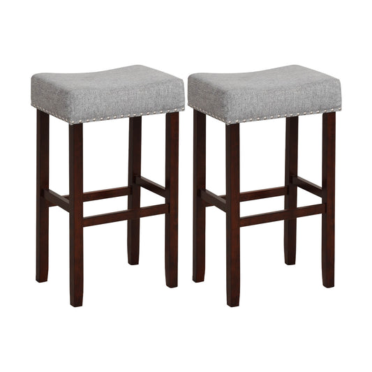 29 Inch Upholstered Bar Stool Set, Solid Rubber Wood Legs, Gray Bar Stools Gray at Gallery Canada