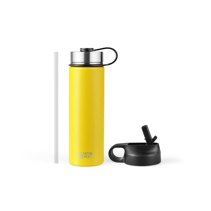 22 Oz Double-walled Insulated Stainless Steel Water Bottle with 2 Lids and Straw, Yellow Kitchen Utensils Yellow at Gallery Canada