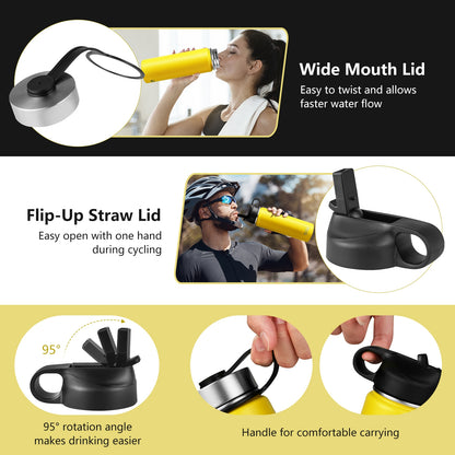 22 Oz Double-walled Insulated Stainless Steel Water Bottle with 2 Lids and Straw, Yellow Kitchen Utensils at Gallery Canada