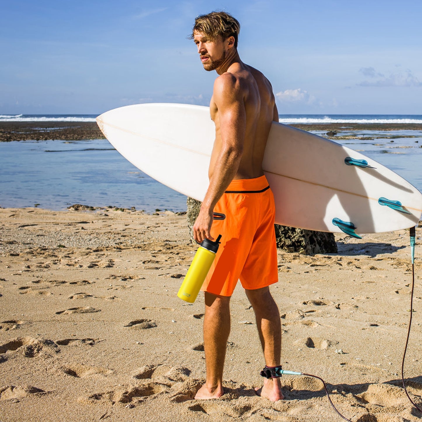 22 Oz Double-walled Insulated Stainless Steel Water Bottle with 2 Lids and Straw, Yellow Kitchen Utensils at Gallery Canada