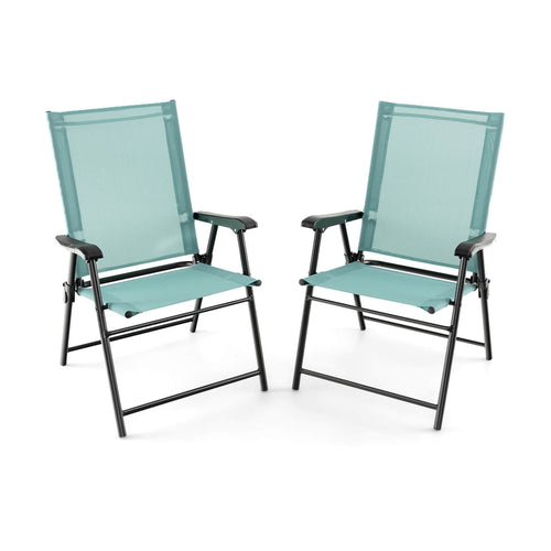2 Set of Patio Dining Chair with Armrests and Metal Frame, Light Green