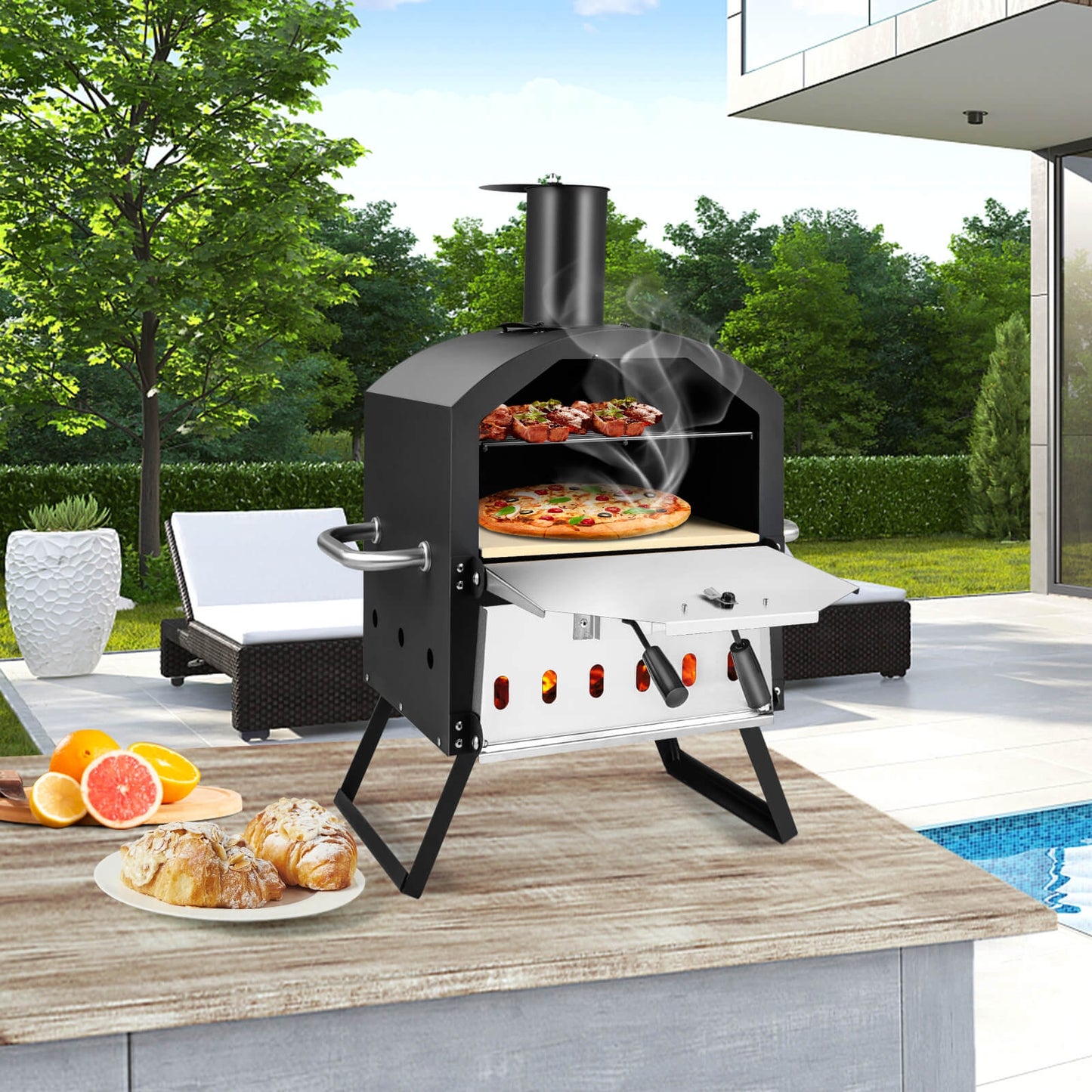 Outdoor Pizza Oven with Anti-scalding Handles and Foldable Legs, Black Outdoor Grills at Gallery Canada