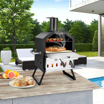 Outdoor Pizza Oven with Anti-scalding Handles and Foldable Legs, Black Outdoor Grills at Gallery Canada