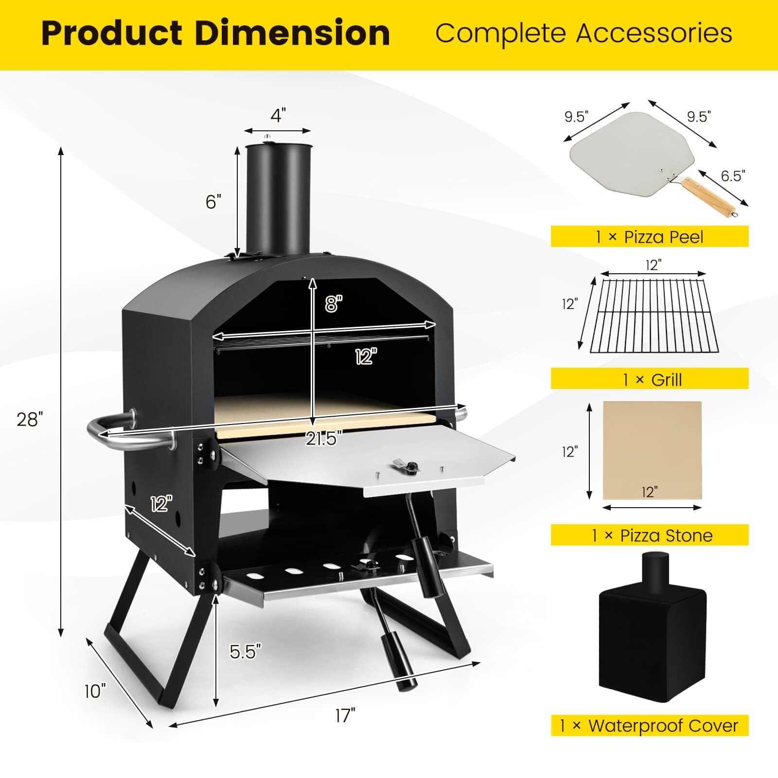 Outdoor Pizza Oven with Anti-scalding Handles and Foldable Legs, Black Outdoor Grills at Gallery Canada