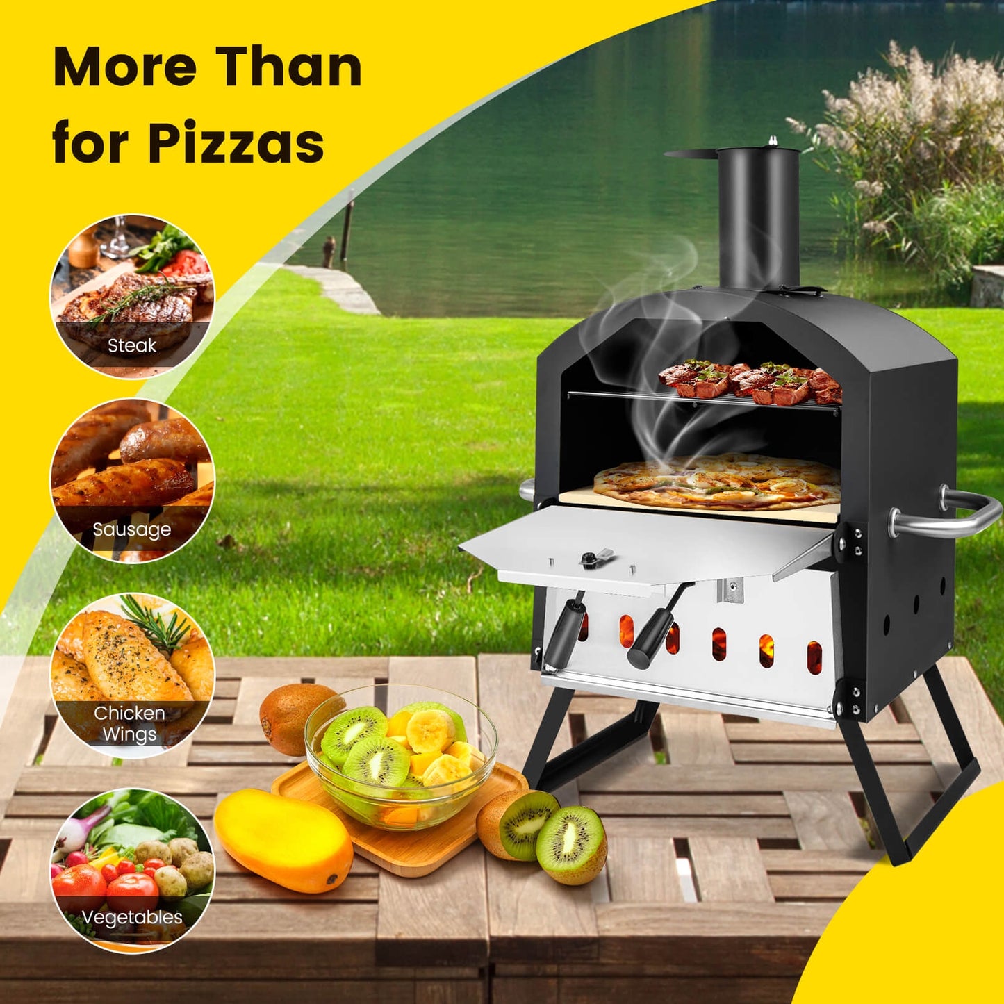 Outdoor Pizza Oven with Anti-scalding Handles and Foldable Legs, Black Outdoor Grills at Gallery Canada