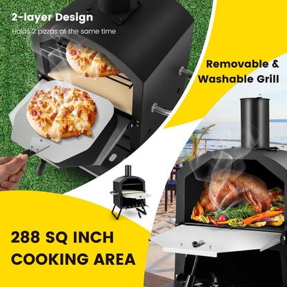 Outdoor Pizza Oven with Anti-scalding Handles and Foldable Legs, Black Outdoor Grills at Gallery Canada