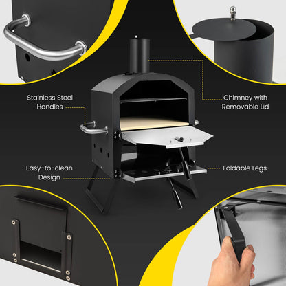 Outdoor Pizza Oven with Anti-scalding Handles and Foldable Legs, Black Outdoor Grills at Gallery Canada