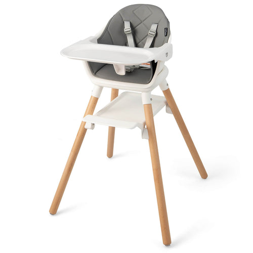 6 in 1 Convertible Highchair with Safety Harness and Removable Tray, White