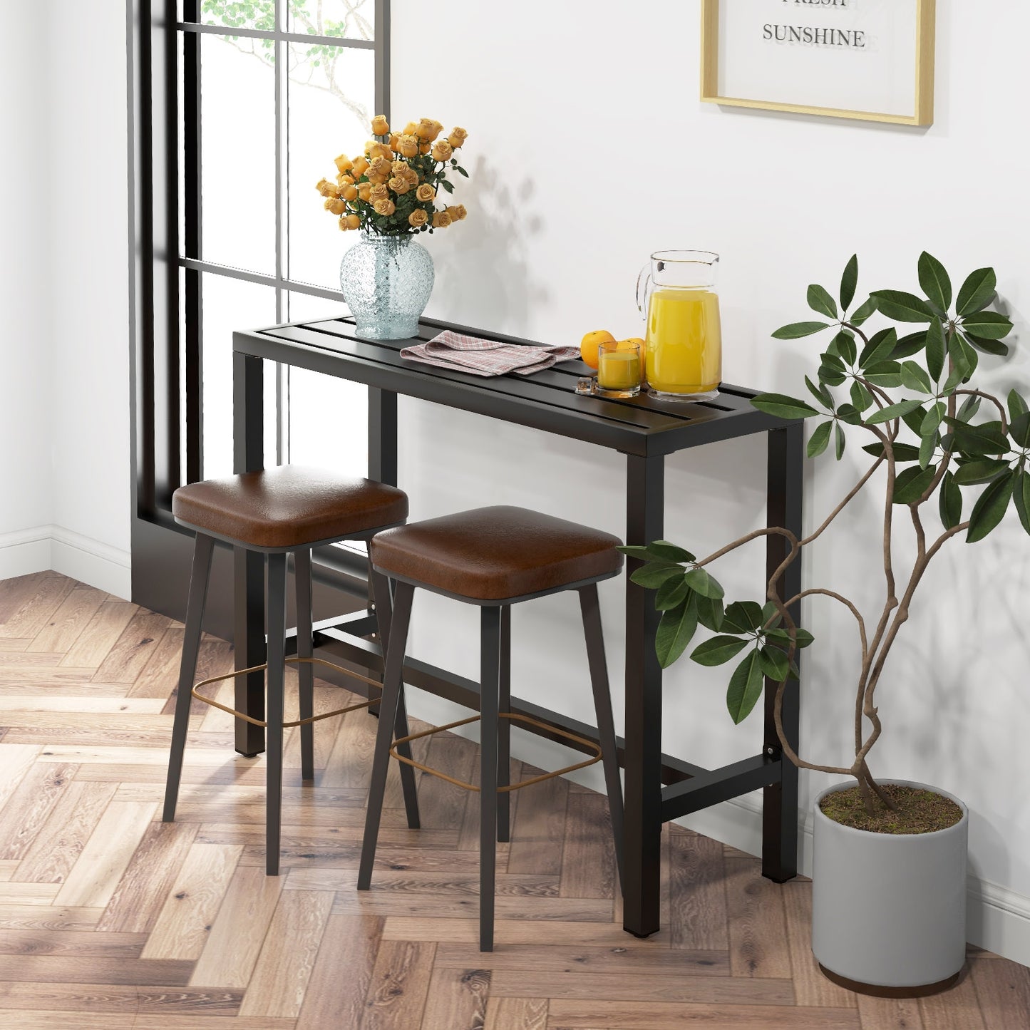 48/55 Inch Outdoor Bar Table with Waterproof Top and Heavy-duty Metal Frame-M, Black Patio Dining Tables at Gallery Canada