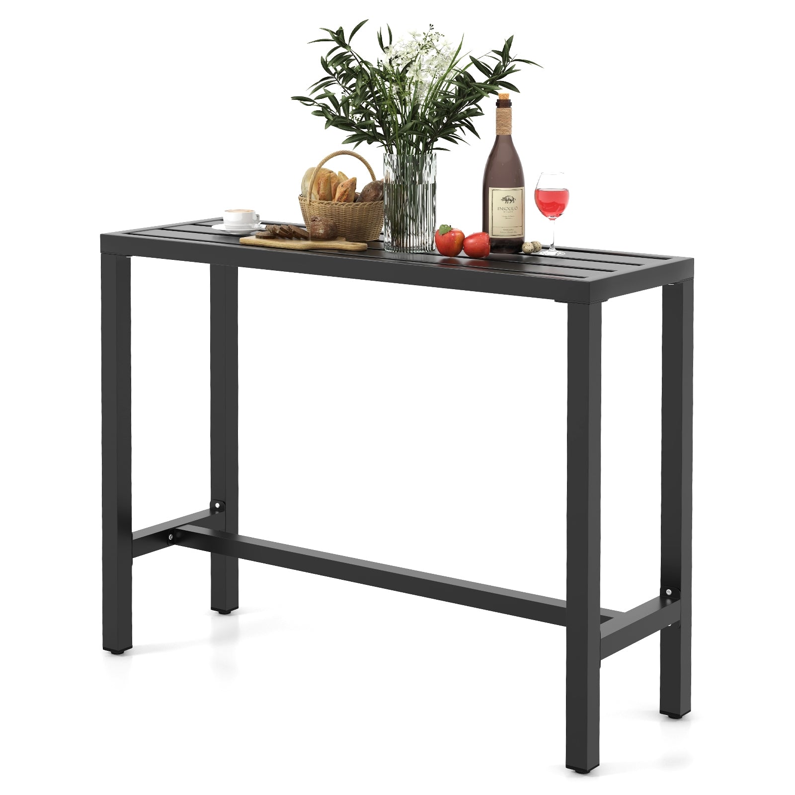 48/55 Inch Outdoor Bar Table with Waterproof Top and Heavy-duty Metal Frame-M, Black Patio Dining Tables at Gallery Canada