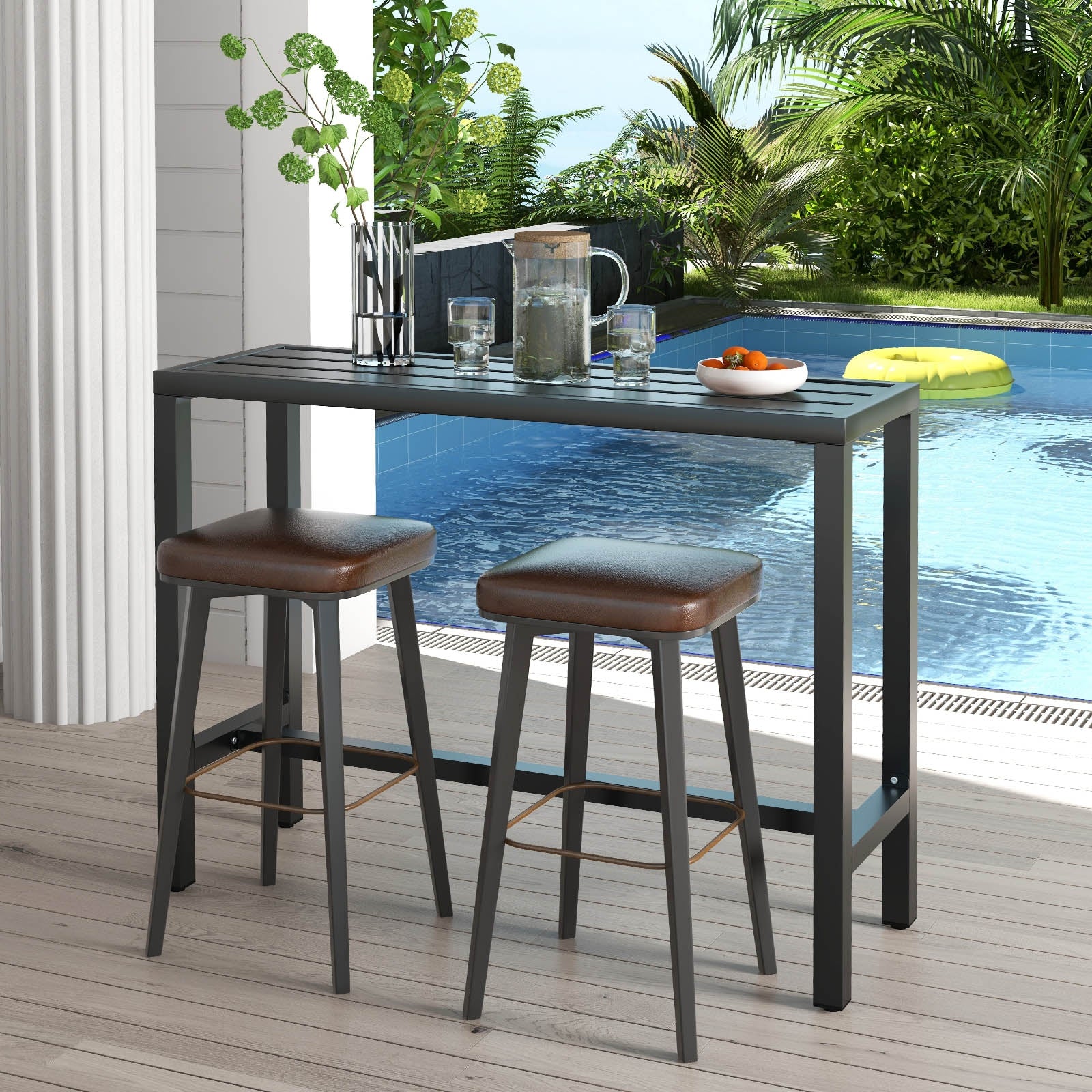 48/55 Inch Outdoor Bar Table with Waterproof Top and Heavy-duty Metal Frame-M, Black Patio Dining Tables at Gallery Canada