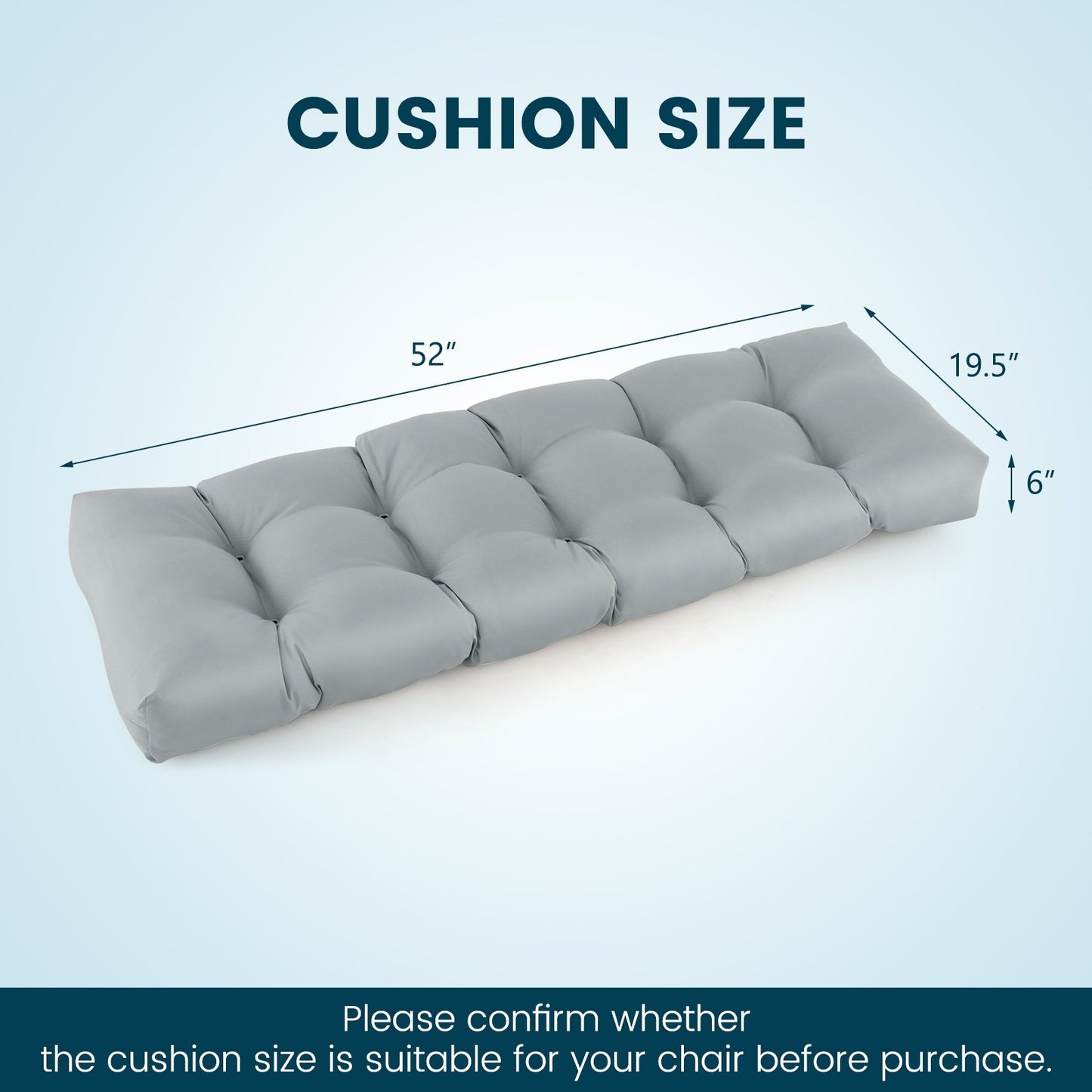 Indoor Outdoor Tufted Bench Cushion with Soft PP Cotton, Gray