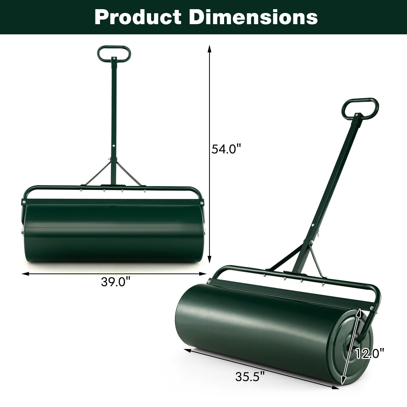 Metal Lawn Roller with Detachable Gripping Handle, Green Lawn Care Tools at Gallery Canada